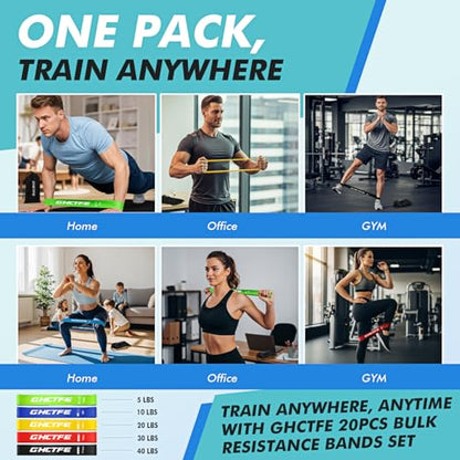 20PCS Resistance Bands Bulk Set +15 Pcs Fabric Resistance Bands for Legs – Non-Slip Booty Bands Set for Workout, Yoga, Squat & Hip Training, Gift for Team Fitness