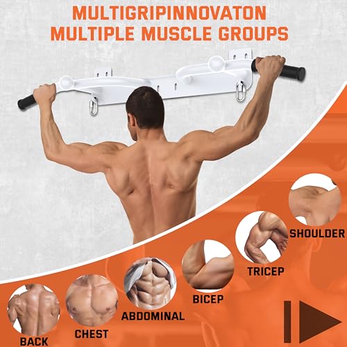 Wall Mounted Pull Up Bar - Heavy Duty Chin Up Bar, Pull-Up Bar for Garage, Joist, Wall Mount - Multifunctional Fitness Bar, Supports up to 600 Lbs - color: White