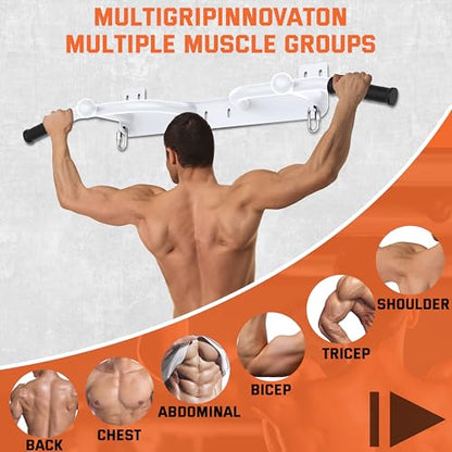 Wall Mounted Pull Up Bar - Heavy Duty Chin Up Bar, Pull-Up Bar for Garage, Joist, Wall Mount - Multifunctional Fitness Bar, Supports up to 600 Lbs - color: White