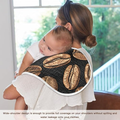 Coffee Beans Black Muslin Burp Cloths 1 Pack - Extra Large 22"x11", 4-Layer Soft Absorbent Cotton, Waterproof Backing, Baby Drool Rags for Newborn