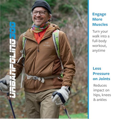 Urban Poling Series 300 Urban Poles – 1 Pair – Fitness Edition- Patented Ergonomic CoreGrip™ for Stability – Adjustable, Collapsible, Lightweight for Comfort