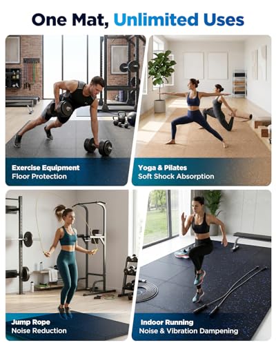 0.6'' Thicker 6 Tiles 24 Sq Ft Gym Flooring for Home Gym, Heavy Duty Interlocking Gym Mats, High Density EVA Foam Mats, Non-Slip Workout Mats, Exercise Mats for Home Workout, Black
