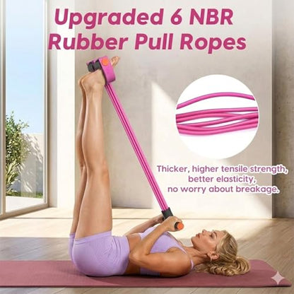 Pedal Resistance Band with Handles, Pink, Upgraded 6-Tube | Pedal Puller for Home Workouts, Full-Body, Core Strength, Arm Training and Leg Exercises