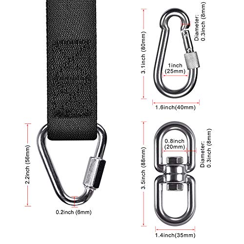 Dolibest Punching Bag Hangers Strap, Heavy Bag Strap Hanger for Home Gym Training Workout Fitness Conditioning Pull Ups and Dips Exercises Equipment - color: Black with swivel