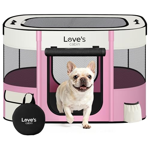 Love's cabin Pet Puppy Dog Playpen, Medium Dog Tent Crates Cage Indoor/Outdoor, Portable Exercise Playpen for Cat, Foldable Pop Up Dog Kennel Playpen with Carring Case (M, Light Pink) - color: Light Pink, style: Medium