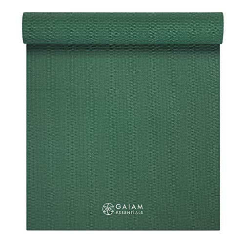 Gaiam Essentials 1/4" Thin (6mm) Yoga & Pilates, Fitness & Exercise Mat with Easy-Cinch Carrier Strap Cusion Support For Fitness and Gym Workouts