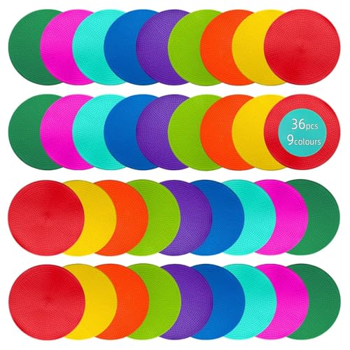 LAZR Non Slip Agility Marker Aggregate Dots 4.72 inch 9 inch Floor Dot Marker for Classroom Dance Sports Football Basketball Speed Agility Training - style: 9inch 36pcs(9colors)
