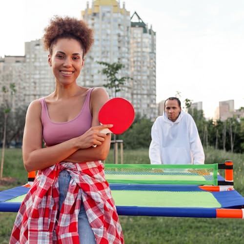 Portable Trampoline Table Tennis Game Set 57 x 30 x 30 Inches Foldable Tennis Table Set Includes 2 Paddles 6 Balls Paddle Games for Indoor Outdoor Beach Game Room