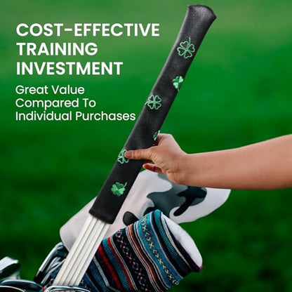 FINGER TEN Golf Alignment Sticks 43 Inch 5 Pack with Leather Stick Cover, Training Rods for Swing Alignment, Stance Setup, Accurate Aiming & Effective Golf Practice - color: 5 Pack in White