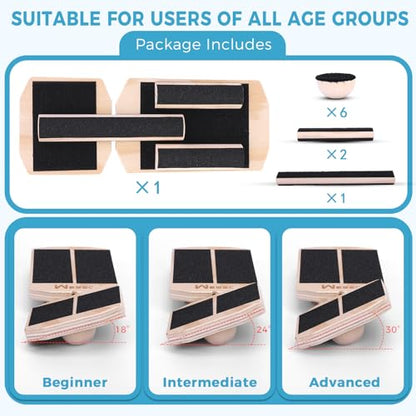 Ankle Balance Board, Non-Slip Strengthener Wood Wobble Board for Sprained, Posture Correction - Home Stability Exercises Balance Board