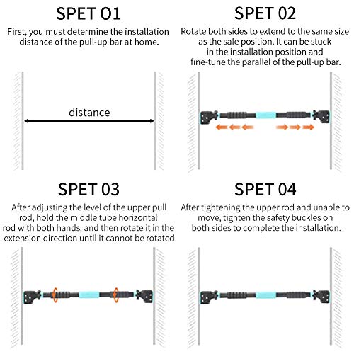 Pull Up Bar for Doorway, No Screws Chin Up Bar Adjustable Dip Bars with Grooved Lock for Fitness Workout Chin-Up Bar Adjustable Width Wall Bar,Home Gym Equipment,Load Bearing 200 KG