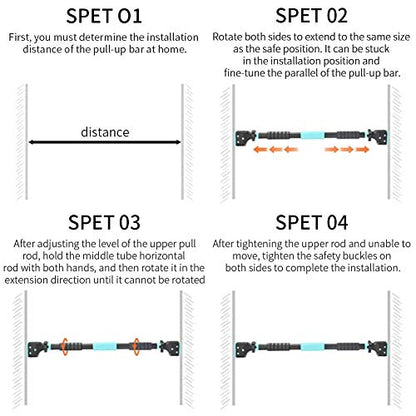 Pull Up Bar for Doorway, No Screws Chin Up Bar Adjustable Dip Bars with Grooved Lock for Fitness Workout Chin-Up Bar Adjustable Width Wall Bar,Home Gym Equipment,Load Bearing 200 KG
