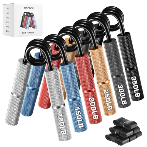 Grip Strength Trainer, 6 Pack Grip Strength Trainer Set (50-350LB), No Slip Hand Grip Strengthener, Wrist Forearm Strengthener with Grip Tape for Strength Training, Exercise, Injury Recovery - color: Silver+Blue+Red+Orange+Dark Gray+Black (100-350 LBS)