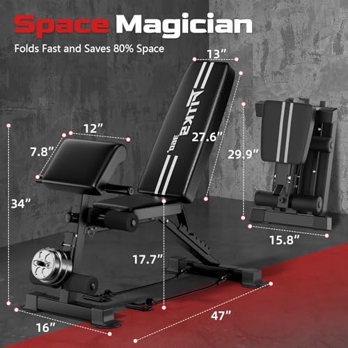 3-in-1 Adjustable Weight Bench with Leg Extension & Preacher Curl, Heavy-Duty 700LB Foldable Utility Bench for Full Body Workout, No-Installation Portable Incline/Decline/Flat Strength Training Bench for Home Gym