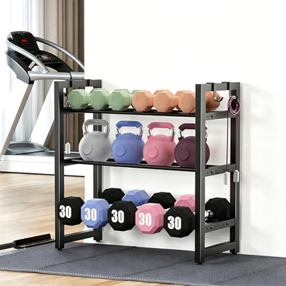3-Tier Adjustable Dumbbell Rack, Heavy-Duty Weight Rack for Home Gym, Space-Saving Weight Storage Rack for Dumbbells, Kettlebells, Barbells & Plates (Rack Only) - size: 31.5X9.8X31.5inch