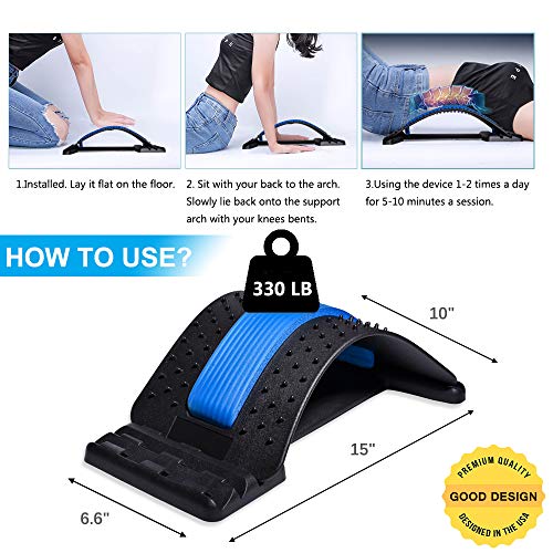 JUMPOW Back Stretcher for Lower Back Pain Relief, 3 Level Adjustable Lumbar Cracker Board, Spine Board, Relief for Herniated Disc, Sciatica, Scoliosis, Spine Decompression - color: Black, Blue-3 Level