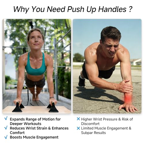Rocalt Push Up Bars with Wooden Handles, Heavy Duty Steel Parallettes Push Up Handles, Anti-Slip Calisthenics Equipment for Home Gym, Wrist-Friendly Strength Training Bars