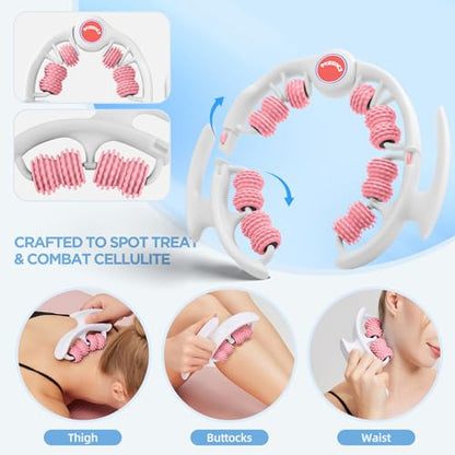 Cellulite Massage Tool, Anti-Cellulite Roller - Lymphatic Drainage Massager - Muscle Roller, Deep Fascia Massage, Dimpled Skin Removal, Legs/Thighs/Buttocks, Smooth Skin (14 Wheel - Pink) - color: 14 Wheel -White Pink