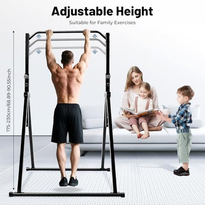 Foldable Power Tower Dip Station Pull Up Bar Station with Adjustable Height Fitness Tower Station Workout Training Equipment for Living Rooms, Bedrooms, Gyms