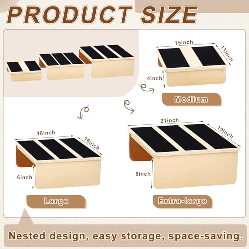 Exercise Step Platform for Balance & Strength Training, Wooden Nesting Exercise Steps 330 Lb. with Non-slip Surface, Progressive Height Training for Home Fitness