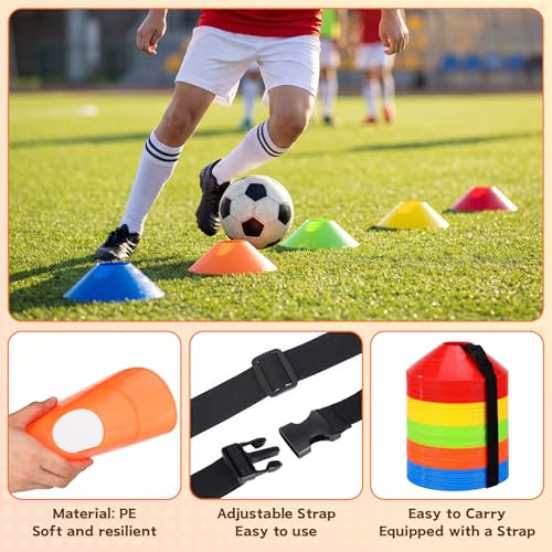 Soccer Cones with Straps Set, Disc Training Cones Bulk Agility Cone Sports Cone for Drills, Challenge, Football, Basketball, Skating, Coaching, Practice Equipment, Indoor, Outdoor