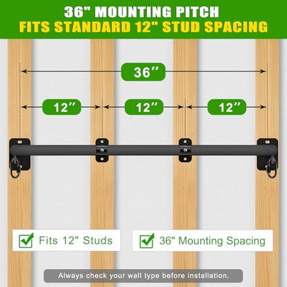 SELEWARE Heavy Duty Wall Mount Pull Up Bar, Joist Mount Chin Up Bar for Doorway, Sturdy Steel Construction, w/Resistance Band Hooks, Fits 32"/36" Wall Studs for Home Gym Strength Training