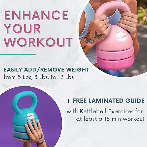 Polyfit Adjustable Kettlebell | 5 lb - 12 lb | Kettlebells Weights Set for Home Gym | Kettle Bell Sets for Women at Home - color: PINK