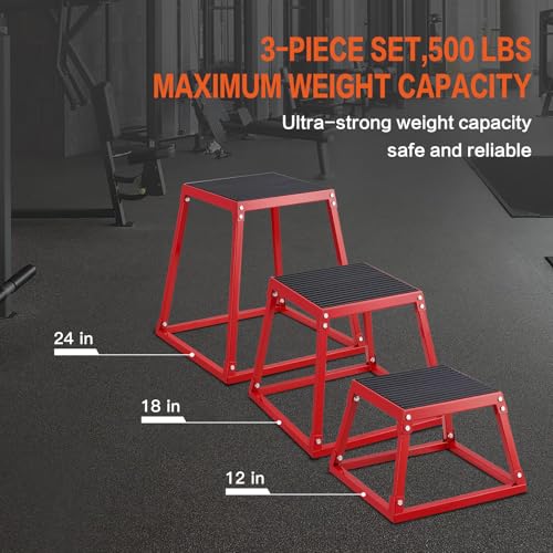 Plyometric Jump Box 3 Pcs Set, 12/18/24 inches Fitness Exercise Platform