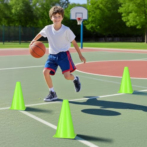 12pcs Cones 9 Inch Soccer Cones and Plastic Traffic Cones, Durable Cones for Sports Training, Ideal for Soccer, Basketball, Football, Skating, and Agility Drills Practice - color: green
