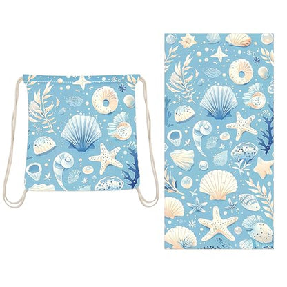 2-in-1 Blue Foldable Beach Towel Backpack – Printed Bath Towel with Built-in Storage, Summer, Camping, Yoga and Travel, Convertible Beach Mat & Carry Bag, Absorbent for Pool - color: Style 5