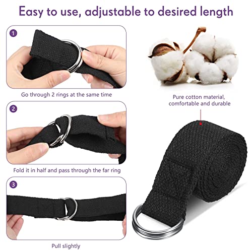 Yoga Strap for Stretching Bulk 6ft Exercise Stretch Band with Metal D Ring Adjustable Pilates Non Elastic Yoga Belt for Women Men Physical Fitness Gym Workout Dance