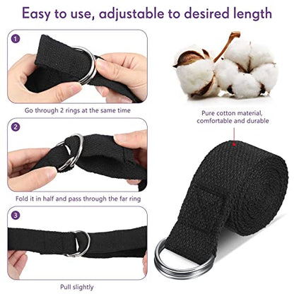Yoga Strap for Stretching Bulk 6ft Exercise Stretch Band with Metal D Ring Adjustable Pilates Non Elastic Yoga Belt for Women Men Physical Fitness Gym Workout Dance