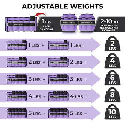 Adjustable Ankle Weights for Women & Men – 1 Pair (2–10 lbs) Wrist, Arm & Leg Weights for Gym, Yoga & Home Workouts – Secure Fit Strap Design – Durable Fitness Training Equipment - color: Purple Yam