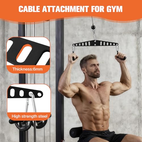 Multi-Grip LAT Pull Down Bar for Home Gym Fitness, Spreader Plate LAT Pulldown Attachments for Pulley System Cable Machine, Double to Single Cable Attachment Exercise Handle