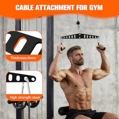 Multi-Grip LAT Pull Down Bar for Home Gym Fitness, Spreader Plate LAT Pulldown Attachments for Pulley System Cable Machine, Double to Single Cable Attachment Exercise Handle