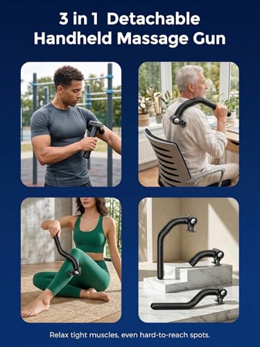 Dual Head Massage Gun for Back Pain Relief, 3-in-1 Percussion Massager with Detachable Long Extension Handle,Deep Tissue Muscle Massager for Neck, Shoulder, Leg, Gift for Men Women Dad Mom
