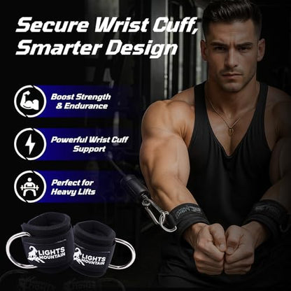 Lights Mountain Wrist Cuffs with Sliding D-Ring – Adjustable Neoprene Padded Straps for Cable Machine Workouts & Wrist Support Strength Training Equipment
