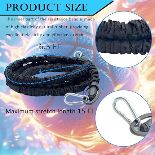 Zone Defense Resistance Bands Training Kit - Basketball Defense Bands for Agility, Team Training and Athletic Training, Unisex, 6.5 FT-15 FT Adjustable (Black, Nylon), 1 Set