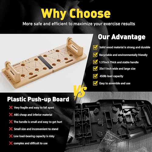 Wooden Push Up Board 30 in 1 Foldable with Resistance Bands - Thickened Pine Wood Multi-Push Up Board for Men & Women, Portable Gym/Home Workout Gear for Chest, Shoulders, Arms & Back