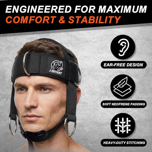 Neck Harness Adjustable Neck Strengthening Kit with Resistance Band & Door Anchor for MMA, Boxing for Weight Lifting, 6 D-Rings Multi-Directional Head Harness with Ear-Free Design