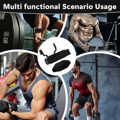 Weight Lifting Hooks with Gym Grip, 330 LB Adjustable Strap Hand Grips with Thick Wrist Padding for Weightlifting, Deadlifts, Pull-Ups, Strength Training, Wrist Wraps Hooks for Seniors (2 Pair)