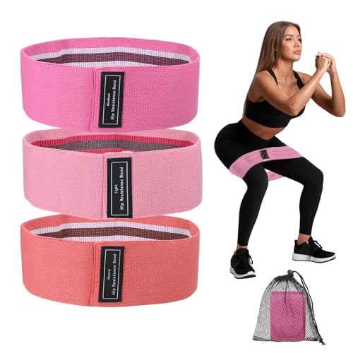 PATIKIL Booty Resistance Bands for Working Out Non-Slip Workout Elastic Fabric Resistance Loops with Bag and Instruction - color: Pink, Rose Red, Rubber Red