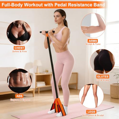 Pedal Resistance Band with Handle, 50 LBS Thickened Latex Tube Pedal Resistance Band with Soft Non-Slip Foam Foot Pedals for Women,Tension Rope Trainer for Abs,Legs,Home Gym Workout Equipment (Orange)