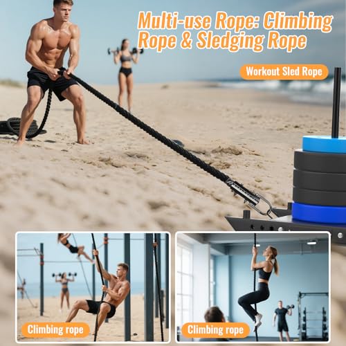 Weight Workout Sled Pulling Rope - 1.5 Inch Dia.15FT 20FT 30FT 40FT Length Heavy Duty Workout Rope for Weight Sled, Tire Drag, Football Training, Fitness Resistance Exercise Equipment for Men & Women