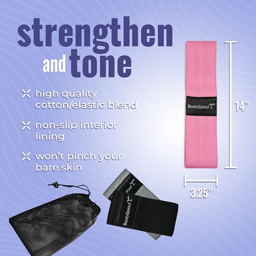 BootySprout Booty Bands 3-Pack for Legs, Glutes, and Lower Body – at Home Gym Equipment for Workouts, Yoga, Stretch Exercises, or Rehab Routines – Pink, Gray, & Black