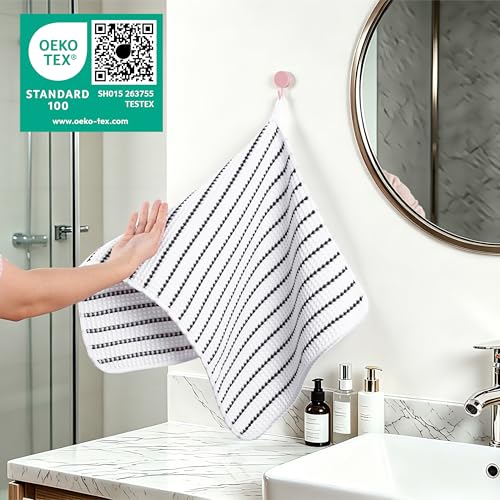 POLYTE 430 GSM Poly Blend Microfiber Quick Dry Waffle Hand Towel, 16x30 in - color: White/Black