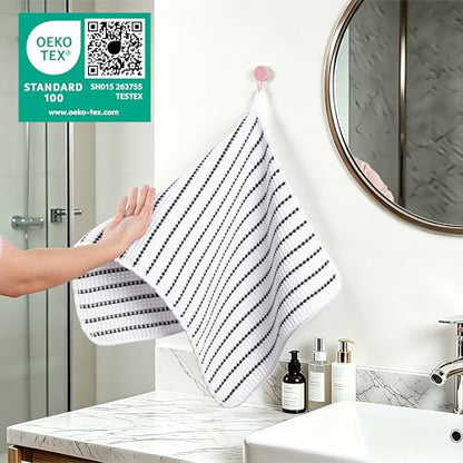 POLYTE 430 GSM Poly Blend Microfiber Quick Dry Waffle Hand Towel, 16x30 in - color: White/Black