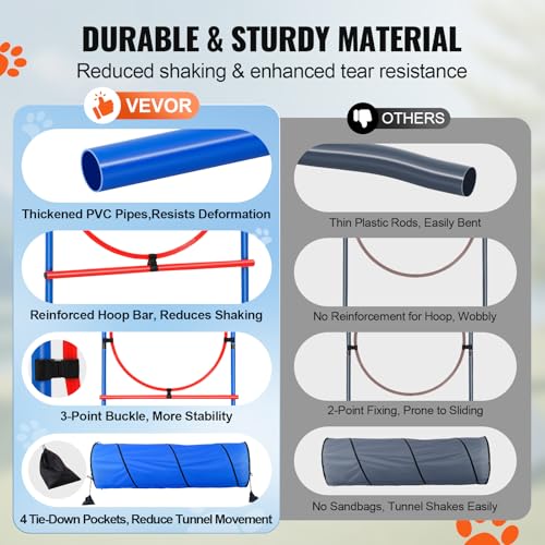 VEVOR Dog Agility Training Equipment, Dog Agility Course Backyard Set with Adjustable High Hurdles,6 Weave Poles,Tunnel,Jump Ring,Pause Box,Whistle,Foldable Bowl,Storage Bag, Puppy Obstacle Course Kit - size: 7 Pcs Training Set