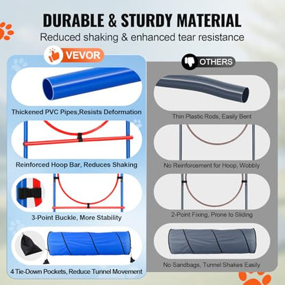 VEVOR Dog Agility Training Equipment, Dog Agility Course Backyard Set with Adjustable High Hurdles,6 Weave Poles,Tunnel,Jump Ring,Pause Box,Whistle,Foldable Bowl,Storage Bag, Puppy Obstacle Course Kit - size: 7 Pcs Training Set