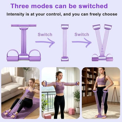 3-in-1 Pedal Resistance Band with Handle, 8-Tube Exercise Bands with Handles, Detachable Multifunctional Resistance Bands for Ab/Waist/Arm/Leg Stretching & Workout (Purple)